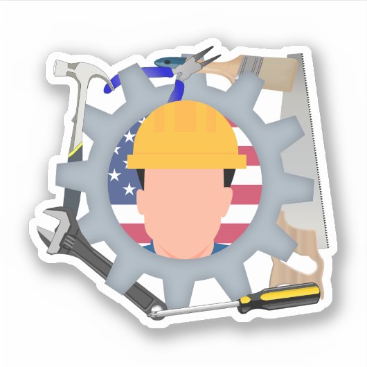 Bouwarbeider op Dag van de Arbeid Sticker (Voorkant)