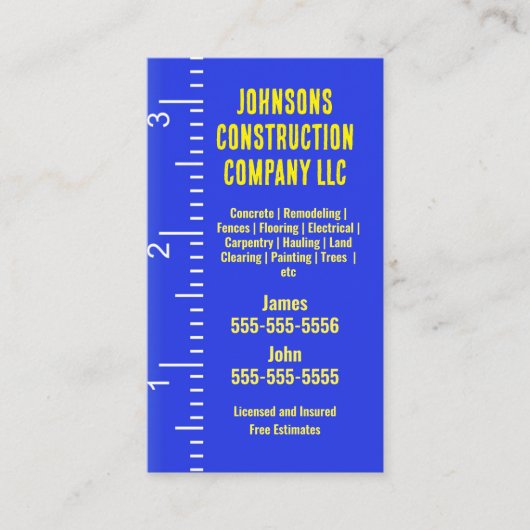 Bouwbedrijf Meetband Visitekaartje (Voorkant)