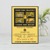 Bouwbouwmachines | Kinderverjaardagsfeestje   Save The Date (Staand voorkant)