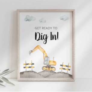 Bouwbulldozer Graaf In Feestbord Poster