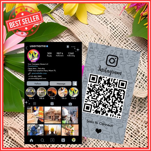 Bouwconstructie Instagram Stofblauwe QR-code Visitekaartje