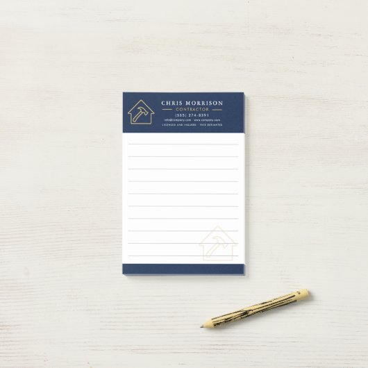 Bouwconstructie Navy Blauw Goud Post-it® Notes (Op bureau)