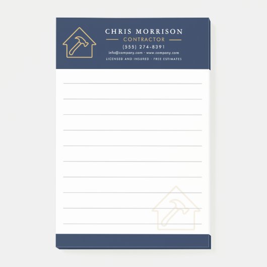 Bouwconstructie Navy Blauw Goud Post-it® Notes (Voorkant)