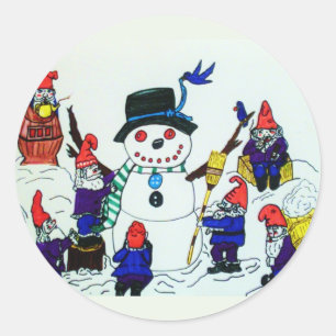 BOUWEN VAN EEN SNOWMAN-sticker Ronde Sticker
