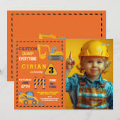 Bouwer Graver Vrachtwagen Verjaardagsfeest Kaart (Voorkant / Achterkant)