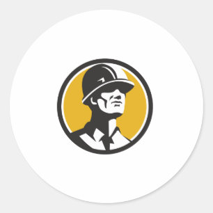 Bouwer Hardhat Vooruitkijkend Cirkel Retro Ronde Sticker