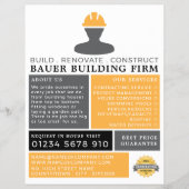 Bouwer Logo, bouwbedrijf, bouwmachines Adverteren Flyer (Voorkant)