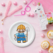 Bouwer met schokdemper papieren bordje (Feest)