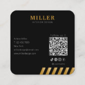Bouwer QR Code Zwart & Metaalgoud Vierkante Visitekaartje (Achterkant)