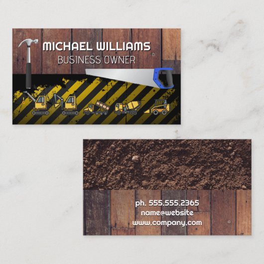 Bouwgereedschap en -voertuigen visitekaartje (Voorkant / Achterkant)