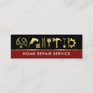 Bouwgereedschap voor zwarte rode gouden lijnen mini visitekaartje