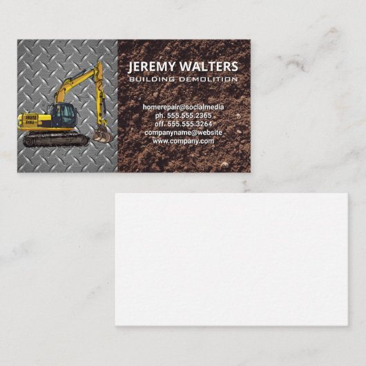 bouwgraafmachine | metaalhoudende bodem visitekaartje (Voorkant / Achterkant)