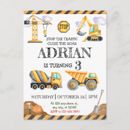 Bouwgrafiek vrachtwagen Kinderverjaardagsfeestje Briefkaart