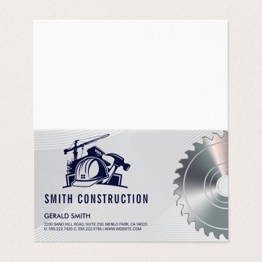 Bouwhelm constructie | Zaag | Aannemer Visitekaartjes (Buitenkant ongevouwen)