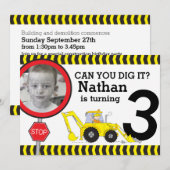 Bouwjongens 3e verjaardagsfeestuitnodiging kaart (Voorkant / Achterkant)