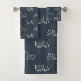 Bouwmachines Bouwer Jongens Truck Donkerblauw Bad Handdoek