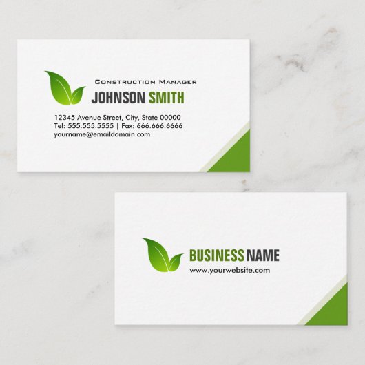 Bouwmanager - Elegant modern groen Visitekaartje (Voorkant / Achterkant)