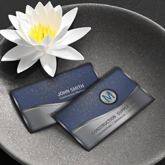 Bouwmonogram LOGO Silver Metal Blue Visitekaartje