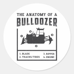 Bouwnijverheid de anatomie van een bulldozer ronde sticker