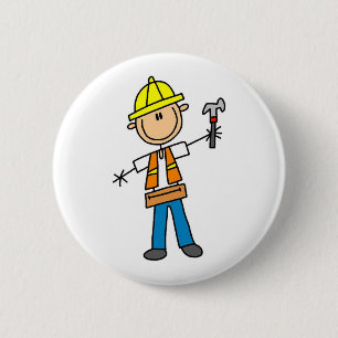 Bouwnijverheid met hammer-Button Ronde Button 5,7 Cm