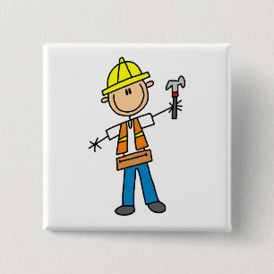 Bouwnijverheid met Hammer Vierkante Button 5,1 Cm