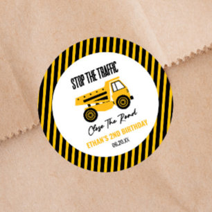 Bouwpers Dump Truck Bulldozer Verjaardagsfeestje Ronde Sticker