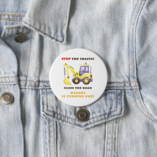 Bouwpers Graafmachine Verjaardagsfeestje Ronde Button 7,6 Cm