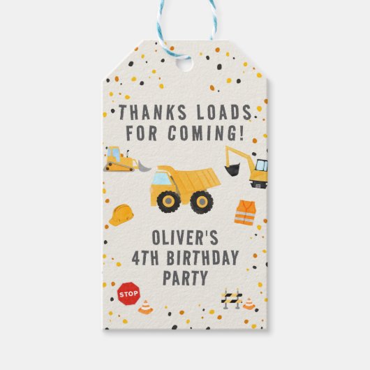 Bouwpers Tractoren Verjaardagsfeestje Cadeaulabel (Voorkant)