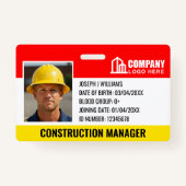 Bouwplaats ID Logo Barcode Rode Sjabloon Badge (Voorkant)