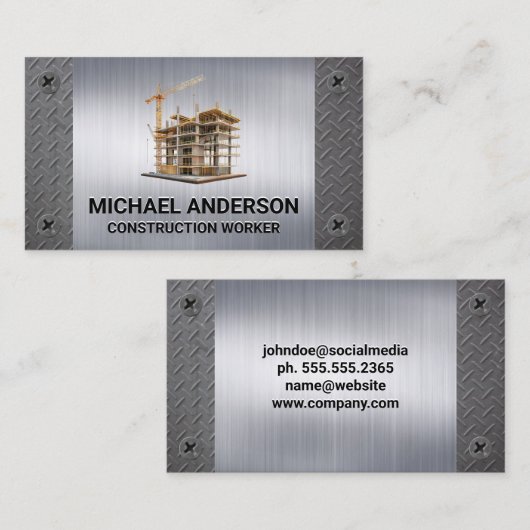 Bouwplaats | Metaal | Schroeven Visitekaartje (Voorkant / Achterkant)