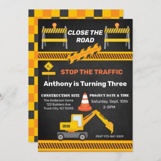 Bouwplaats Sluiten De Weg Kinderen Verjaardag Kaart (Voorkant / Achterkant)