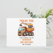 Bouwploegen Dump Truck 2e verjaardag Bedankkaart (Staand voorkant)