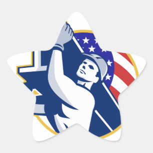 Bouwstaalarbeider I-Beam Amerikaanse Vlag Ster Sticker