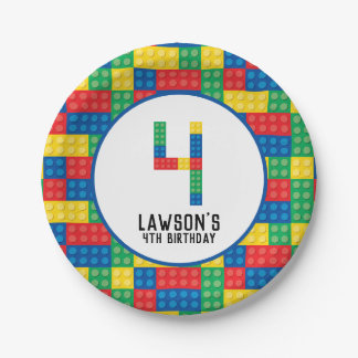 Bouwstenen 4e Verjaardagspapier Borden Papieren Bordje