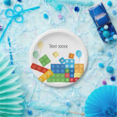 bouwstenen, blok, speelgoed steen papieren bordje (Feest)