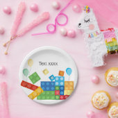 bouwstenen, blok, speelgoed steen papieren bordje (Feest)