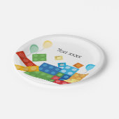 bouwstenen, blok, speelgoed steen papieren bordje (Gekanteld)