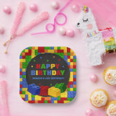 Bouwstenen Boy Birthday Bricks Papier Bord (Feest)