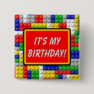 Bouwstenen Primaire Birthday Party Boy Vierkante Button 5,1 Cm