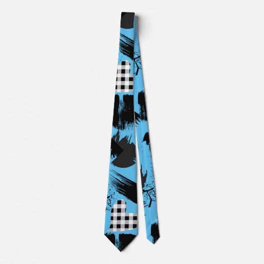 bouwstenen.Zwart en Wit.w.01x4 L Blauw BG Stropdas (Voorkant)