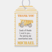 Bouwstortplaats Truck Party Label Cadeaulabel (Voorkant)