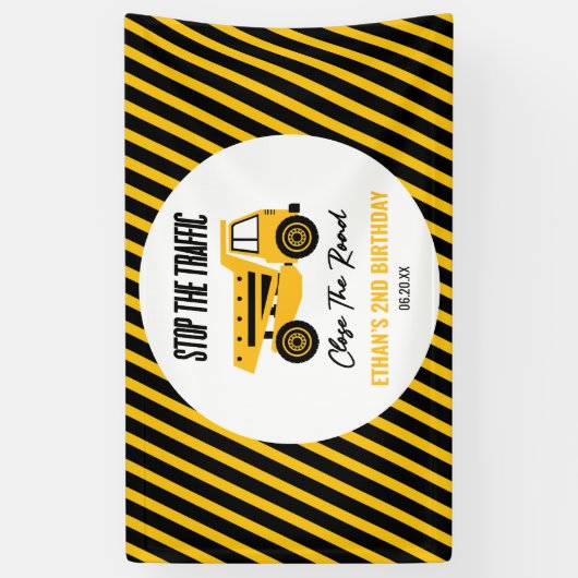 Bouwstortplaats Vrachtwagen Bulldozer Verjaardagsf Spandoek (Verticaal)