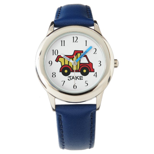 Bouwstortplaatsvrachtwagen Primaire Kleuren Horloge (Voorkant)