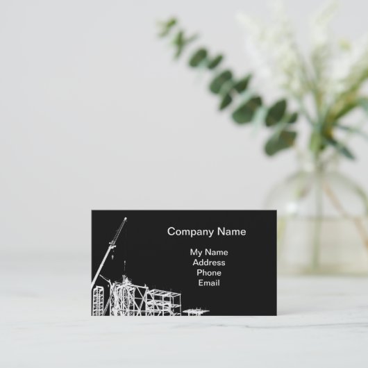 Bouwterrein met kraan visitekaartje (Staand voorkant)