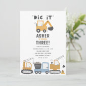 Bouwthema Dig It verjaardagsfeestje Kaart (Staand voorkant)