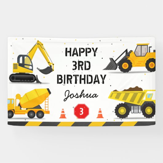 Bouwthema Dump Truck Kids Verjaardagsfeest Spandoek (Horizontaal)