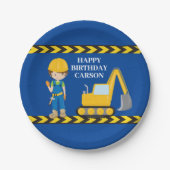 Bouwvoertuig Aangepaste bakens Birthday Papieren Bordje (Voorkant)