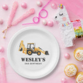 Bouwvoertuig Backhoe Verjaardagsfeest Papieren Bordje (Feest)