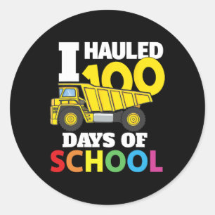 Bouwvoertuig koel 100 dagen van schoolstortplaats ronde sticker