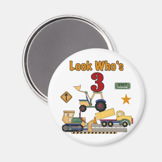 Bouwvoertuigen 3e verjaardag Tshirts Magneet (Voorkant / Achterkant)